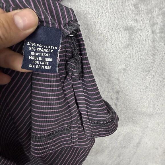Horn Legend Performance Polo Shirt Men L Purple Stripe Torrey Pines Golf Stretch - Picture 5 of 11